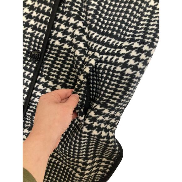 Ike Behar Hooded Houndstooth Coat Black White Fur lining Size Small Fleece - Picture 5 of 8